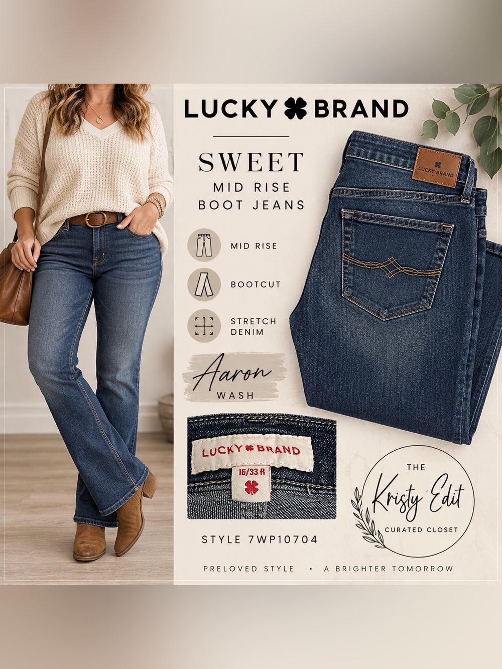 Lucky Brand Sweet Mid Rise Boot Jeans Aaron Wash 16/33R 7WP107